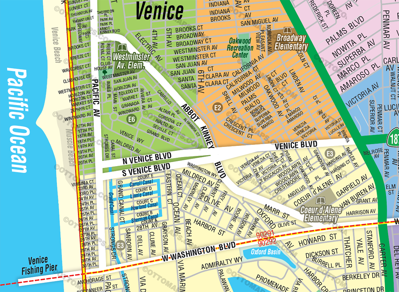 Venice School District Map with Marina Del Rey - FILES - PDF and AI, editable, vector, royalty free - zoom