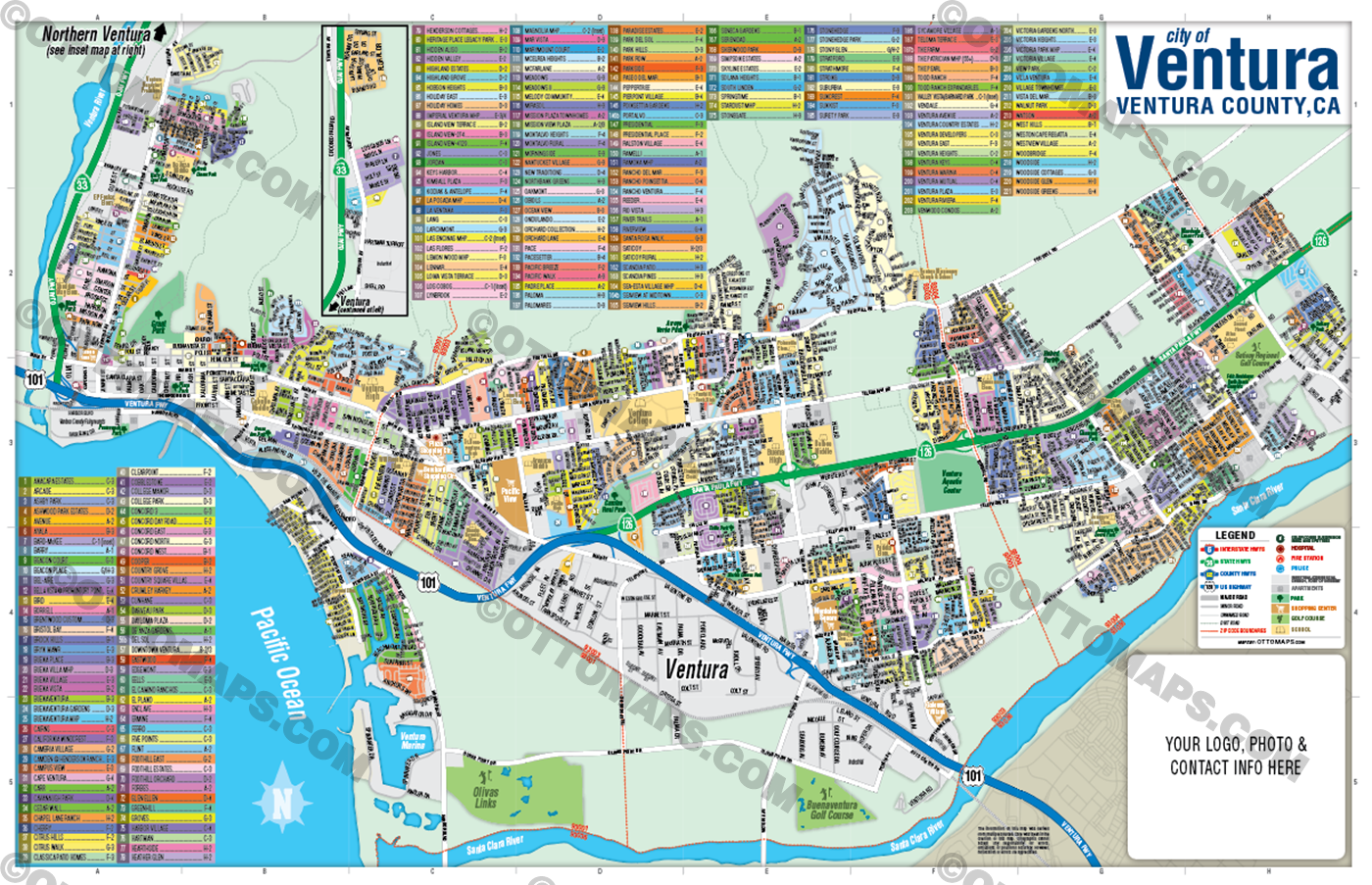 Ventura Map, Ventura County, CA - FILES - PDF and AI, editable, vector, royalty free