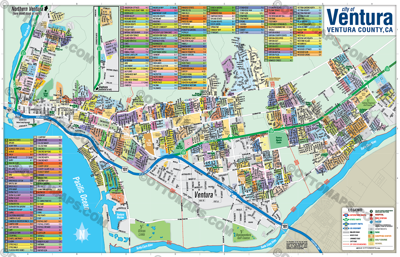 Ventura Map, Ventura County, CA - POSTER PRINTS