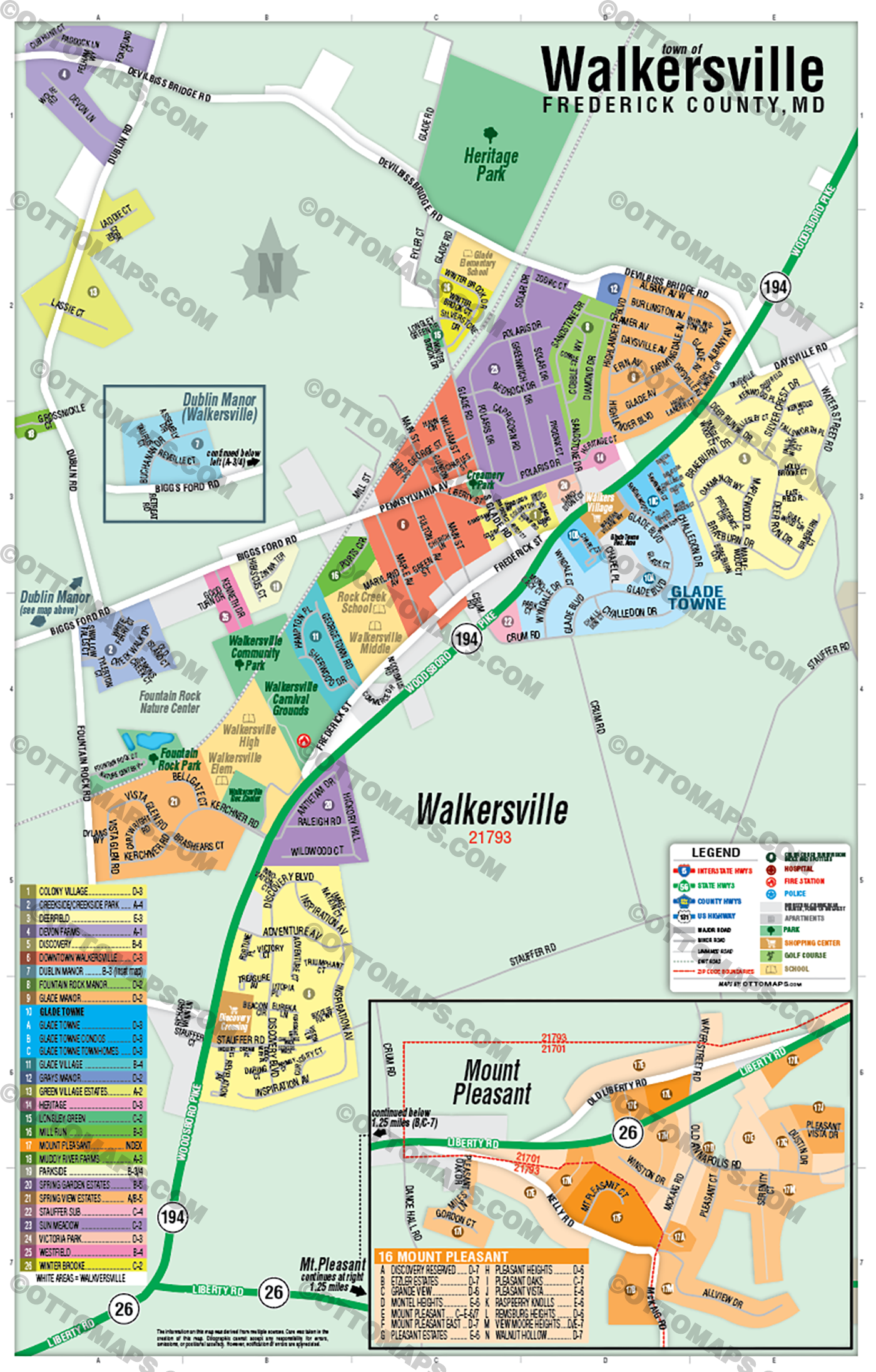 Walkersville Map, Frederick County, MD - POSTER PRINTS