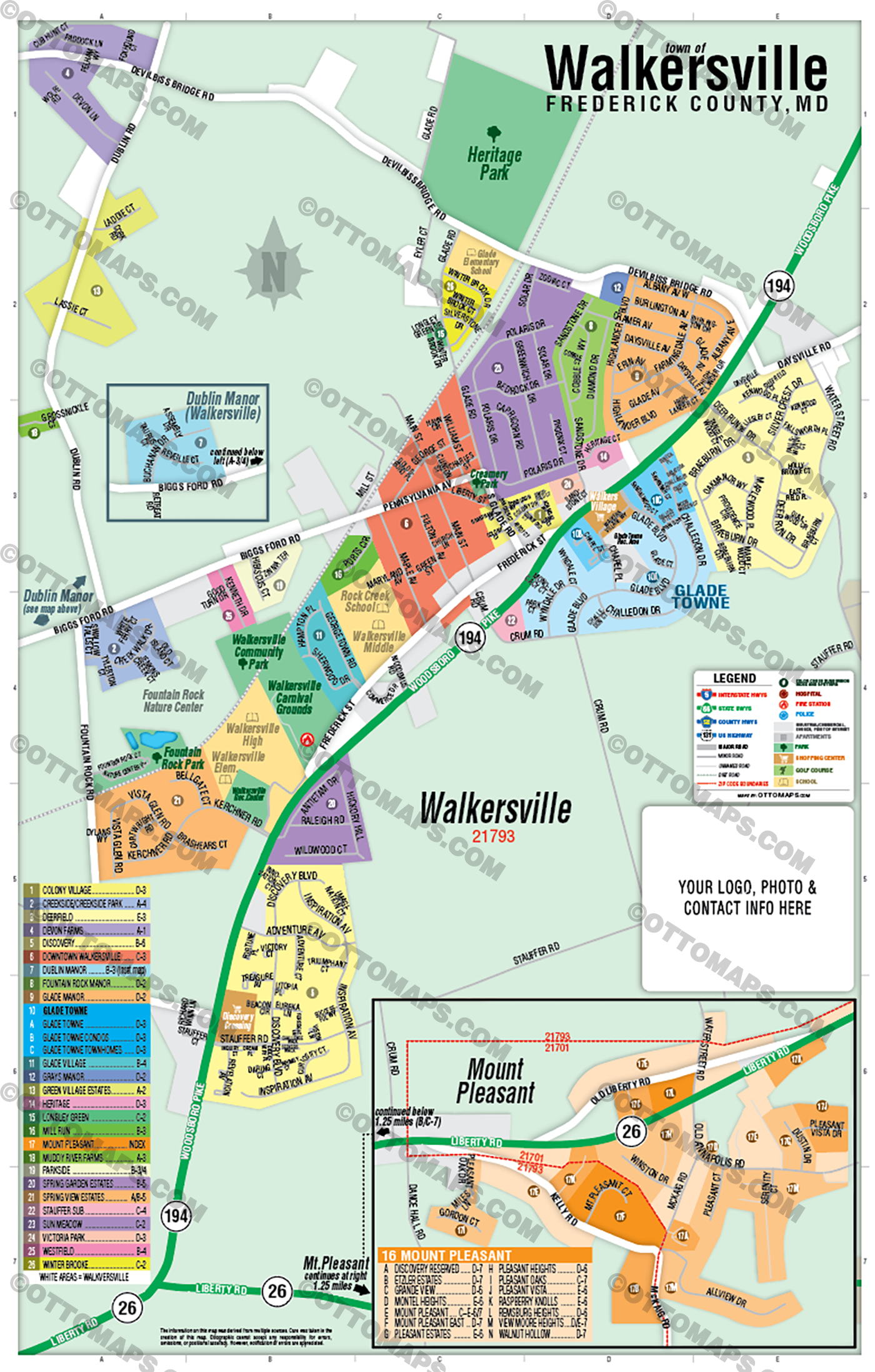 Walkersville Map, Frederick County, MD - FILES - PDF and AI Files, editable, vector, royalty free - with box