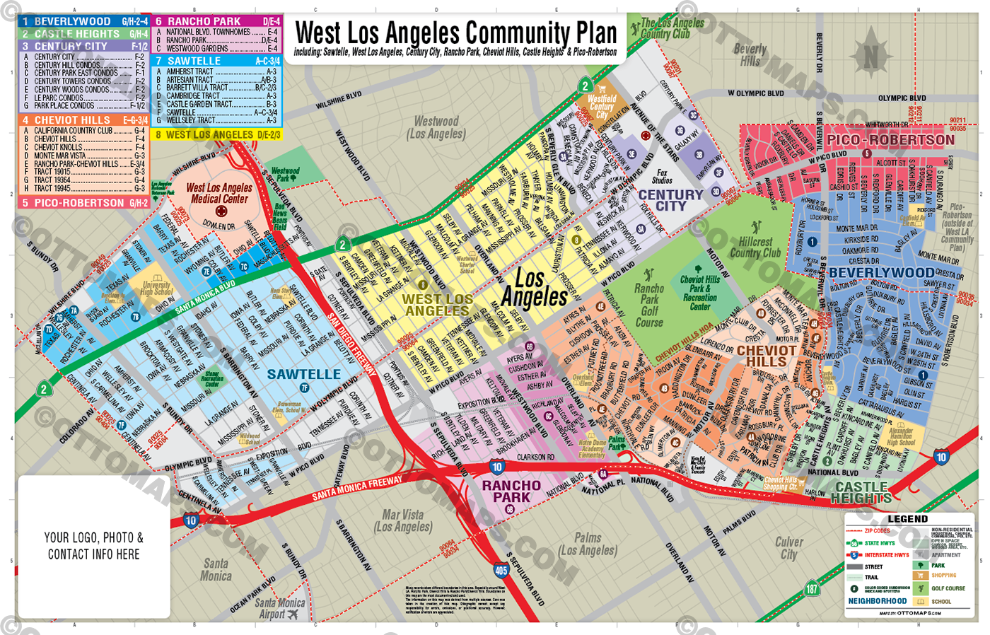 West Los Angeles Community Plan Map - PDF, editable, royalty free