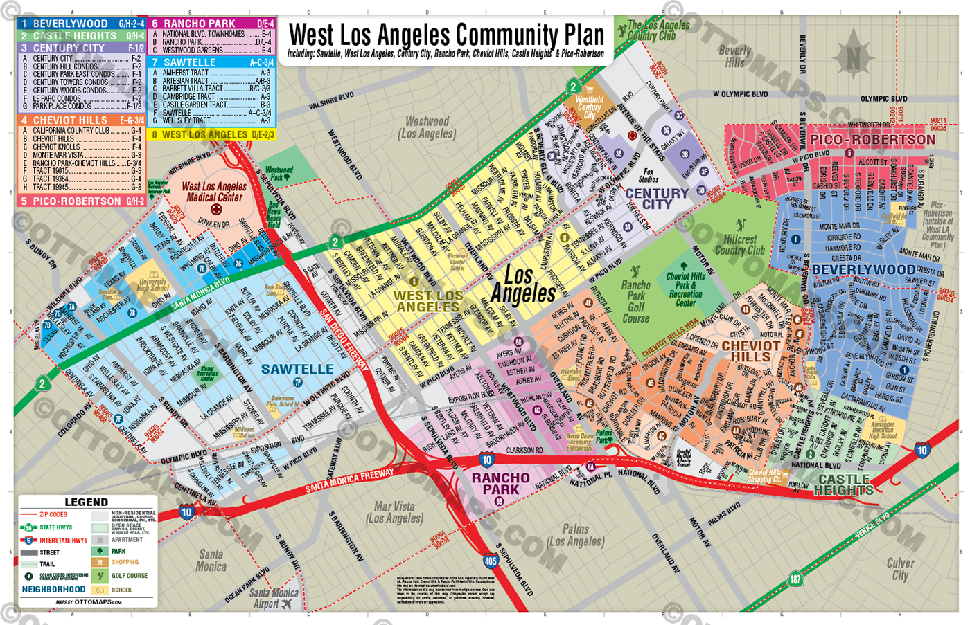 West Los Angeles Community Plan Map - PDF, editable, royalty free