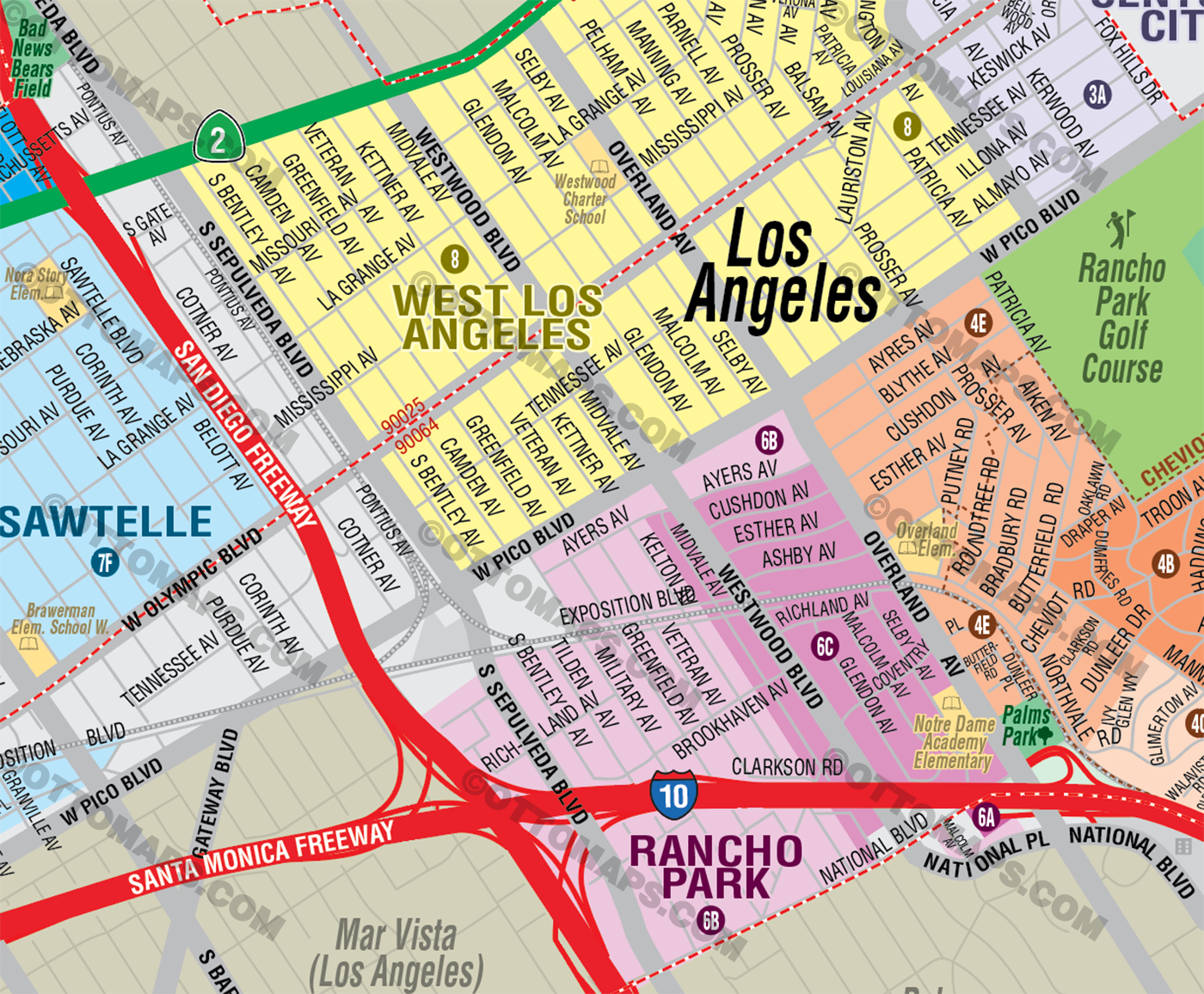 West Los Angeles Community Plan Map - PDF, editable, royalty free
