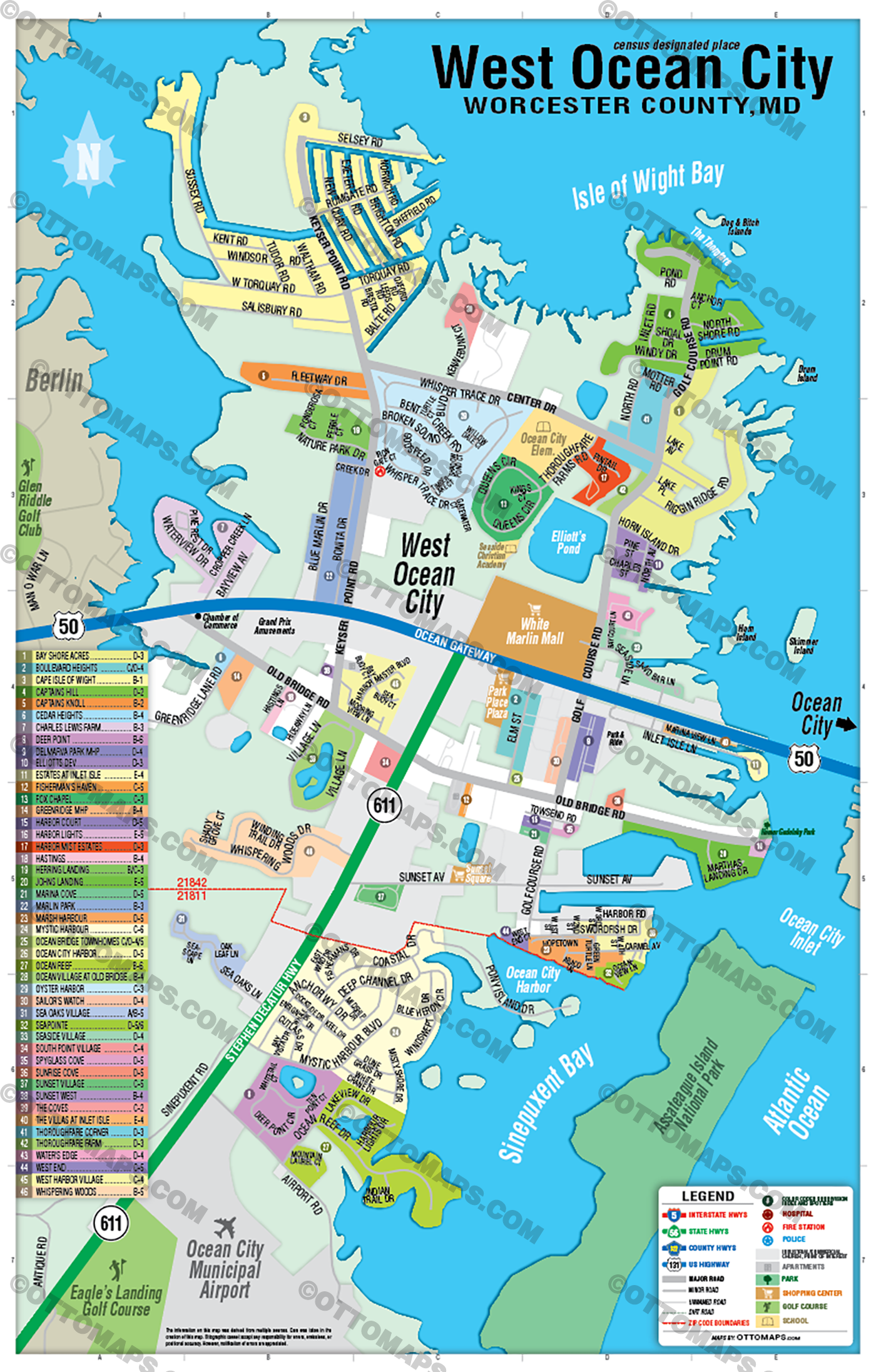 West Ocean City Map, Worcester County, MD - FILES - PDF and AI Files, editable, vector, royalty free - NO BOX
