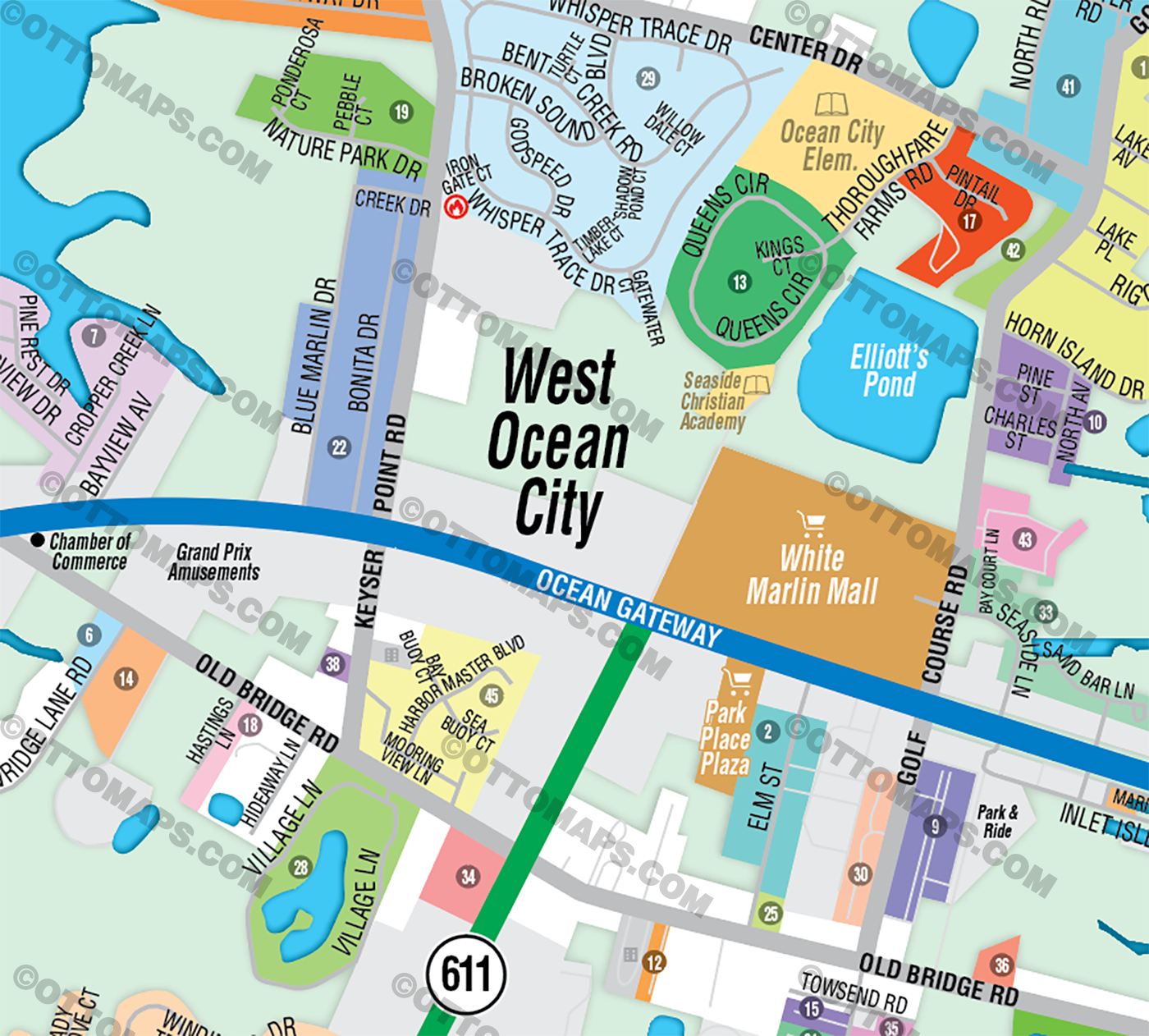 West Ocean City Map, Worcester County, MD - FILES - PDF and AI Files, editable, vector, royalty free - Zoom
