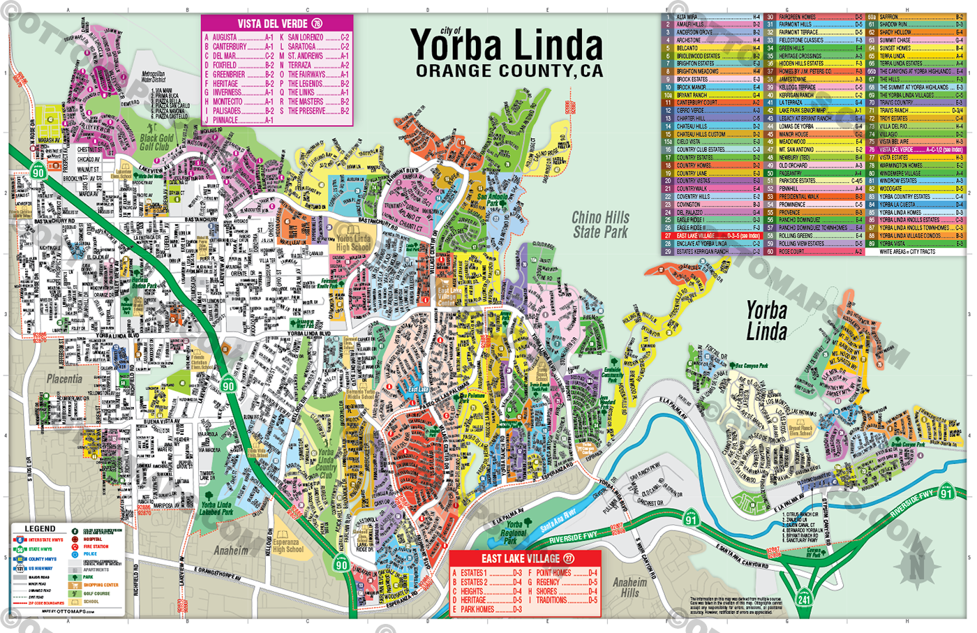 Yorba Linda Map, Orange County, CA - FILES - PDF and AI, editable, vector, royalty free - no box