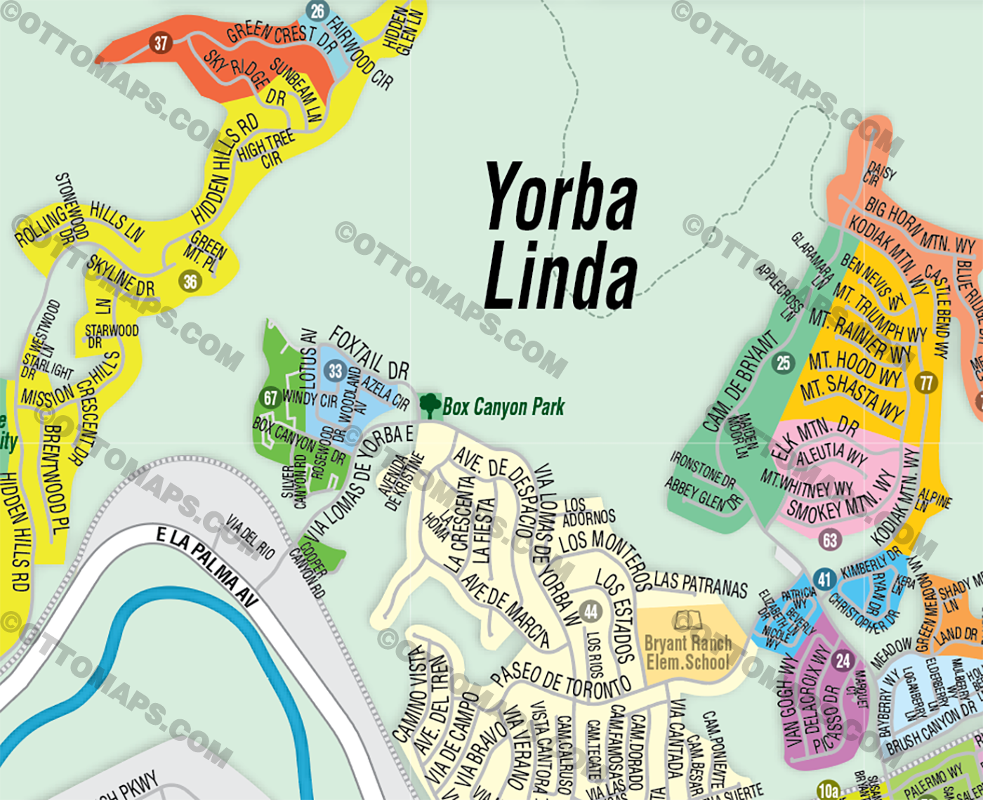 Yorba Linda Map, Orange County, CA - FILES - PDF and AI, editable, vector, royalty free - zoom