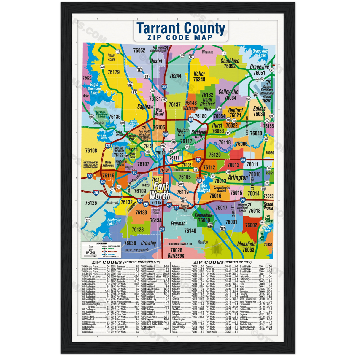 tarrant-county-zip-code-map-zip-codes-colored-poster-prints-otto-maps