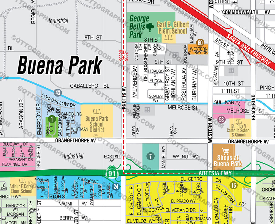 Buena Park Map, Orange County, CA - FILES - PDF and AI, editable, vector, royalty free
