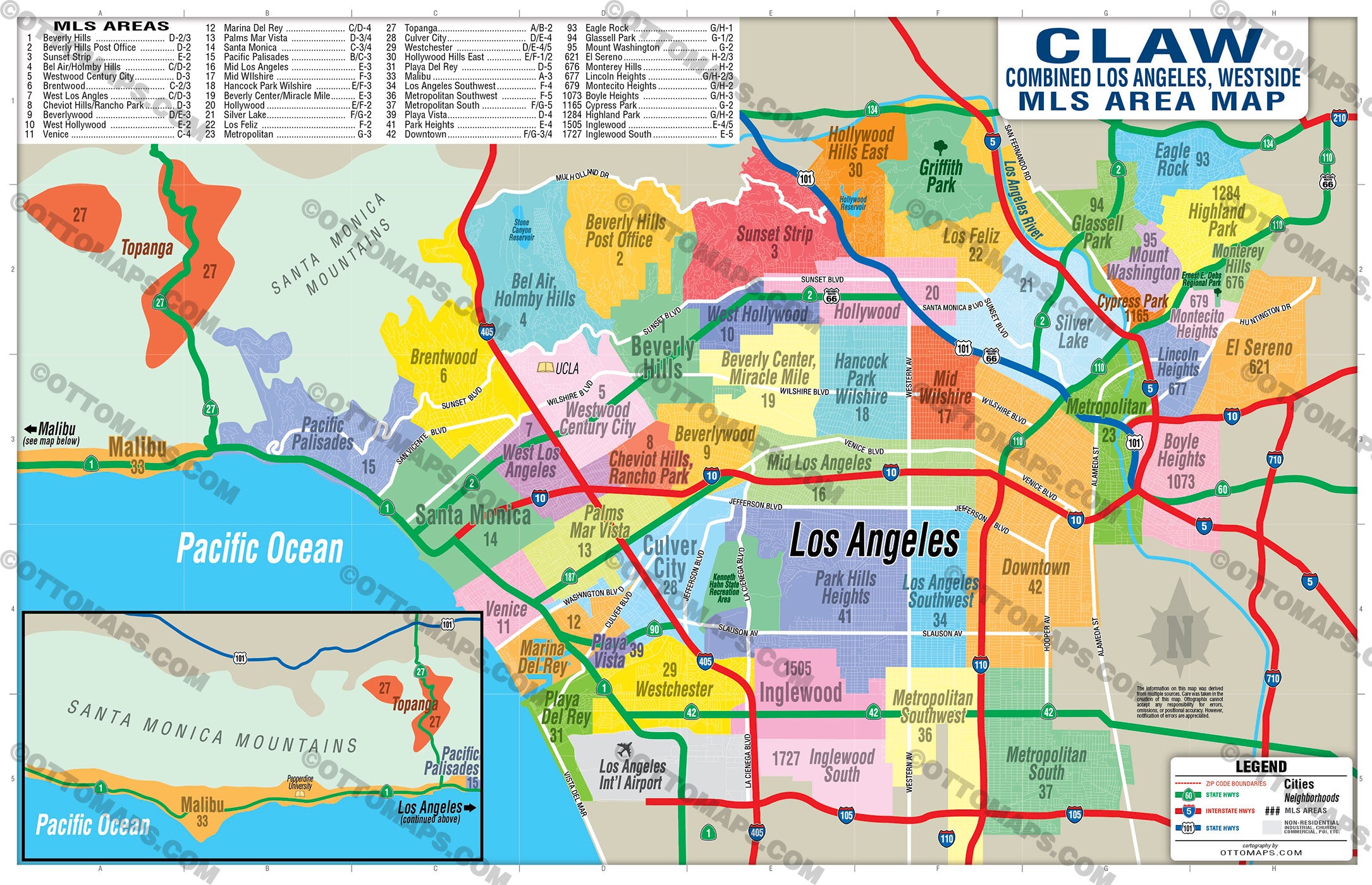 CLAW - Combined Los Angeles Westside MLS Area Map - FILES - PDF and AI, layered, editable, vector, royalty free