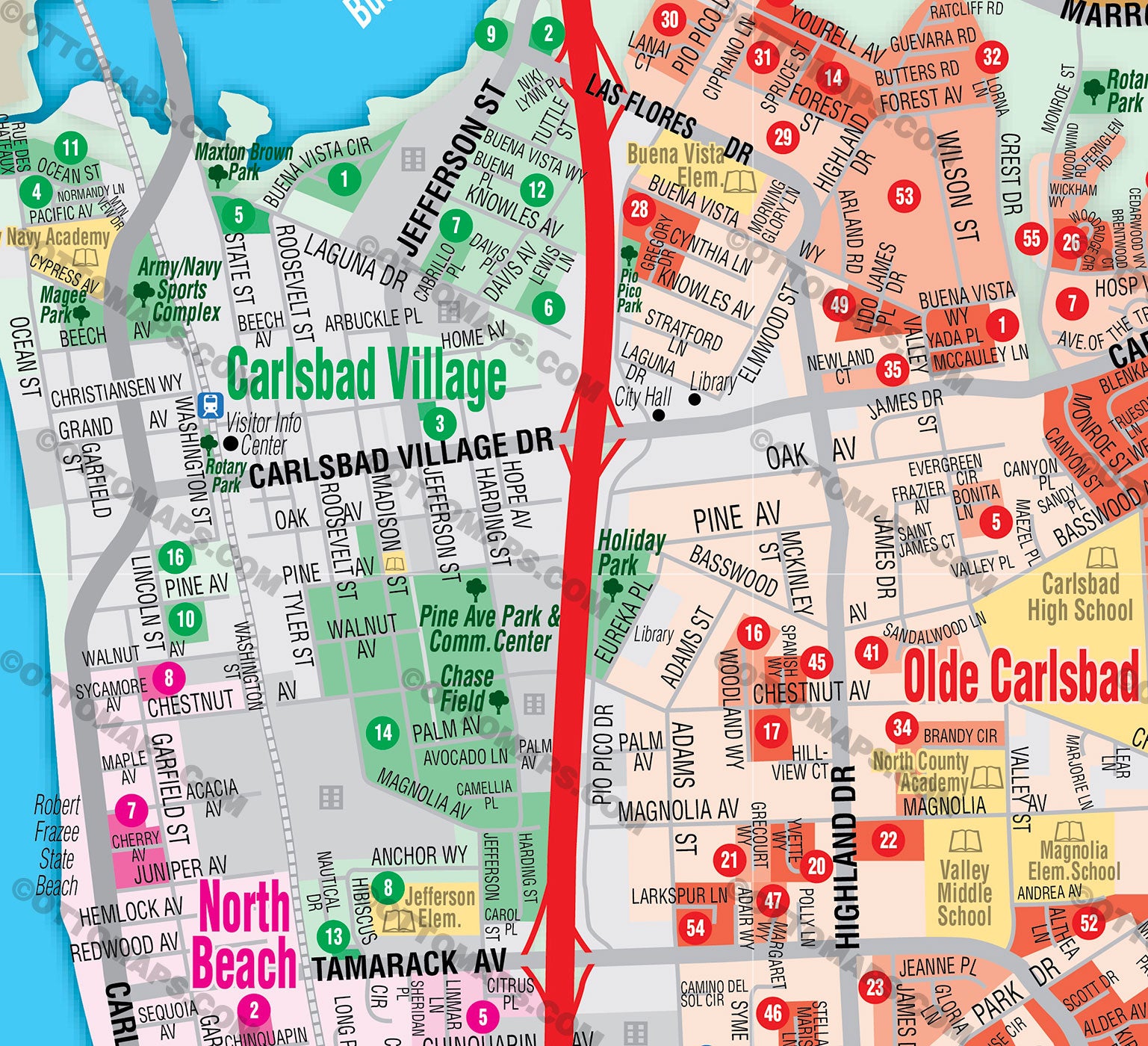 Carlsbad Map, San Diego County, CA - FILES - PDF and AI, editable, vector, royalty free
