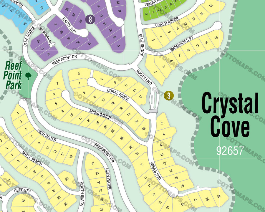Crystal Cove Community Map with Addresses - FILES - PDF and AI, editable, vector, royalty free