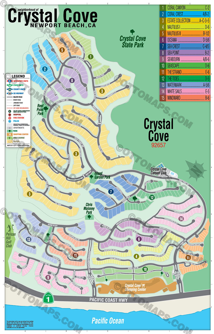 Crystal Cove Map, Newport Beach, Orange County, CA - FILES - PDF and AI, editable, vector, royalty free