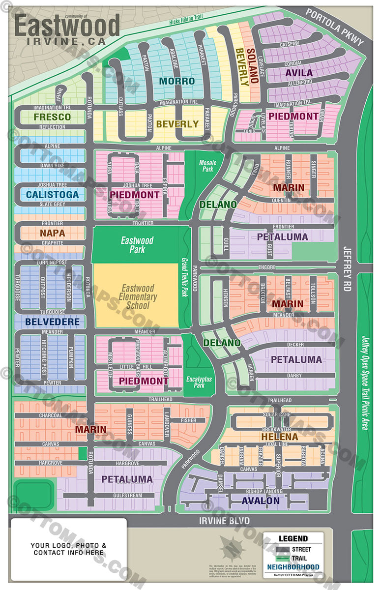 Eastwood Map, Irvine, CA - PDF, editable, royalty free – Otto Maps