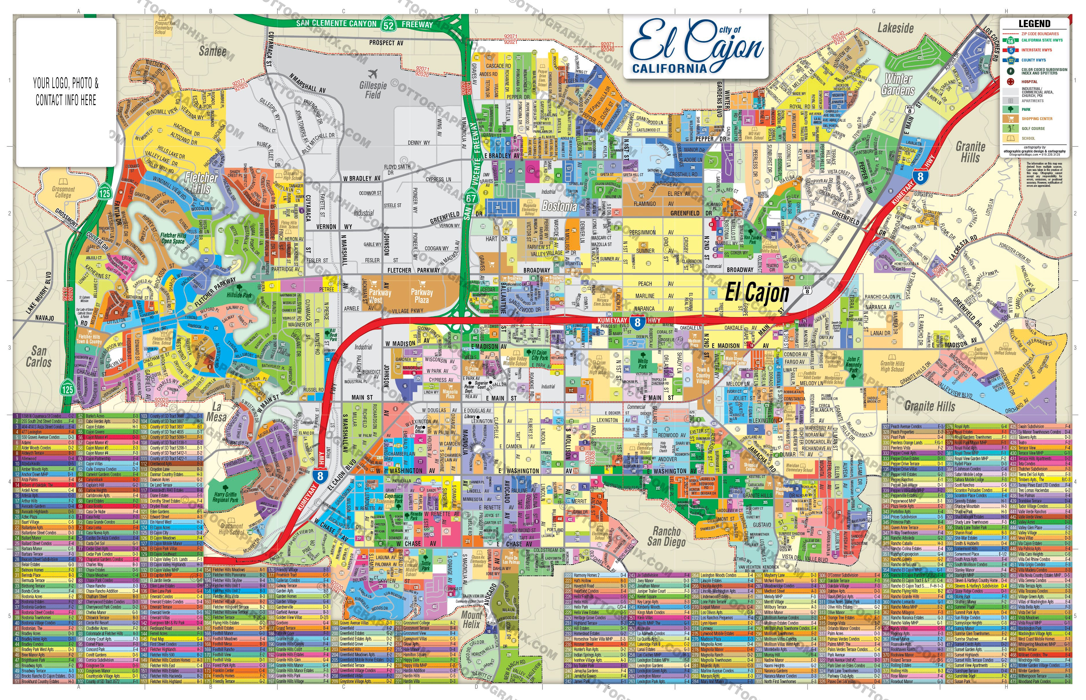 El Cajon Map - PDF, editable, royalty free