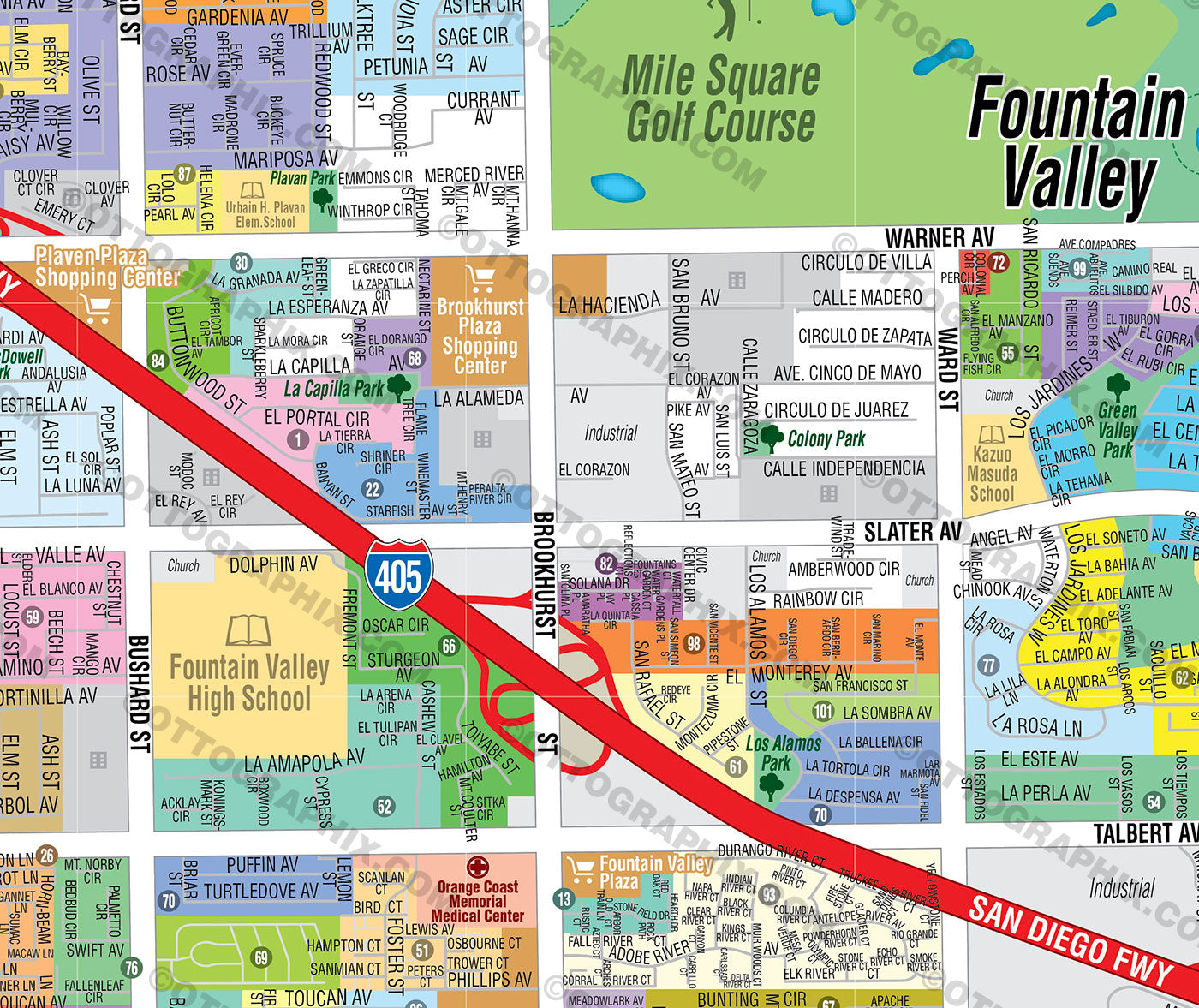 Fountain Valley Map, Orange County, CA