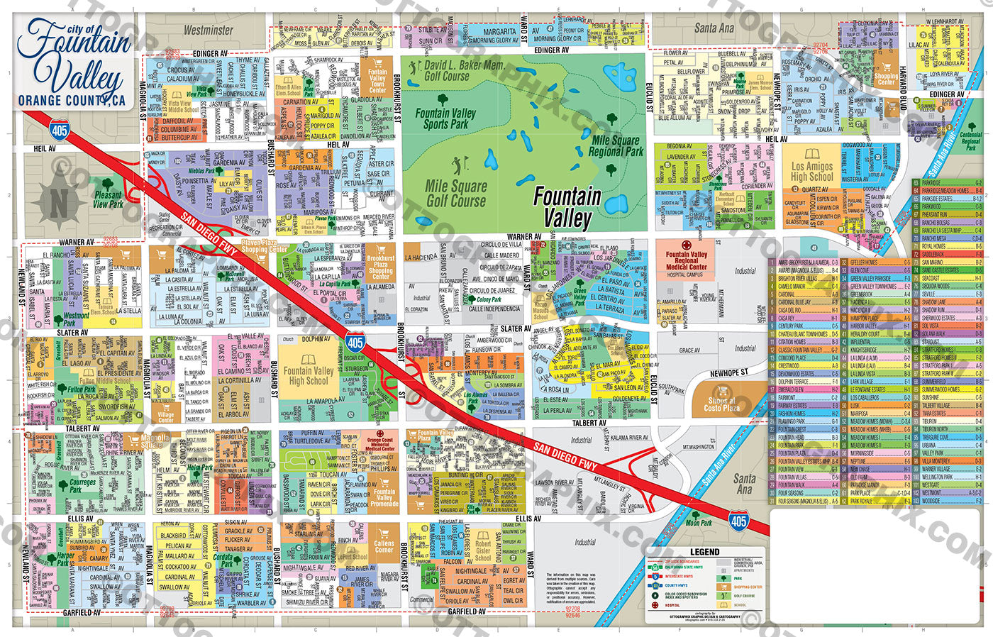 Fountain Valley Map, Orange County, CA