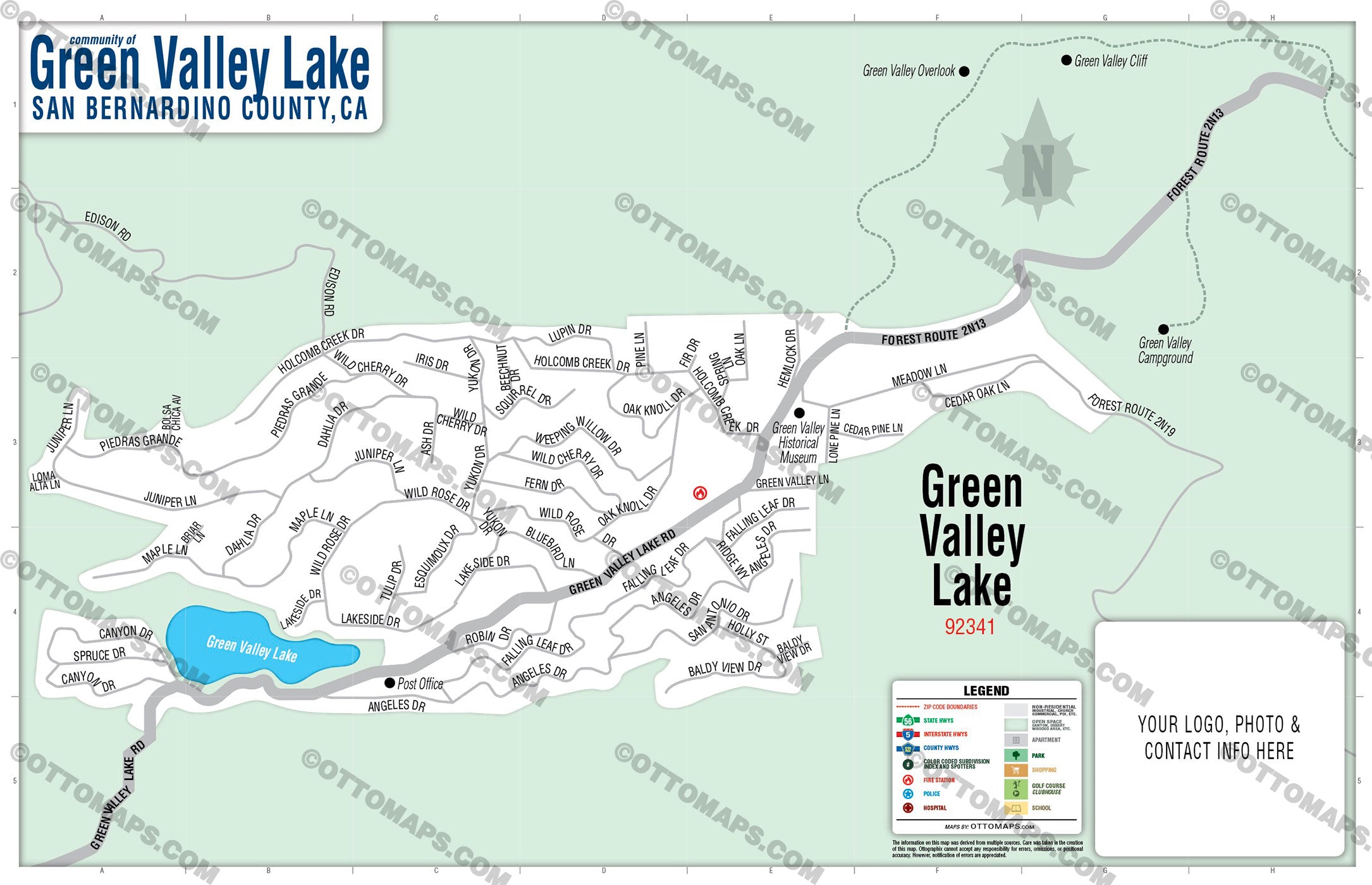 Green Valley Lake Map - PDF, editable, royalty free