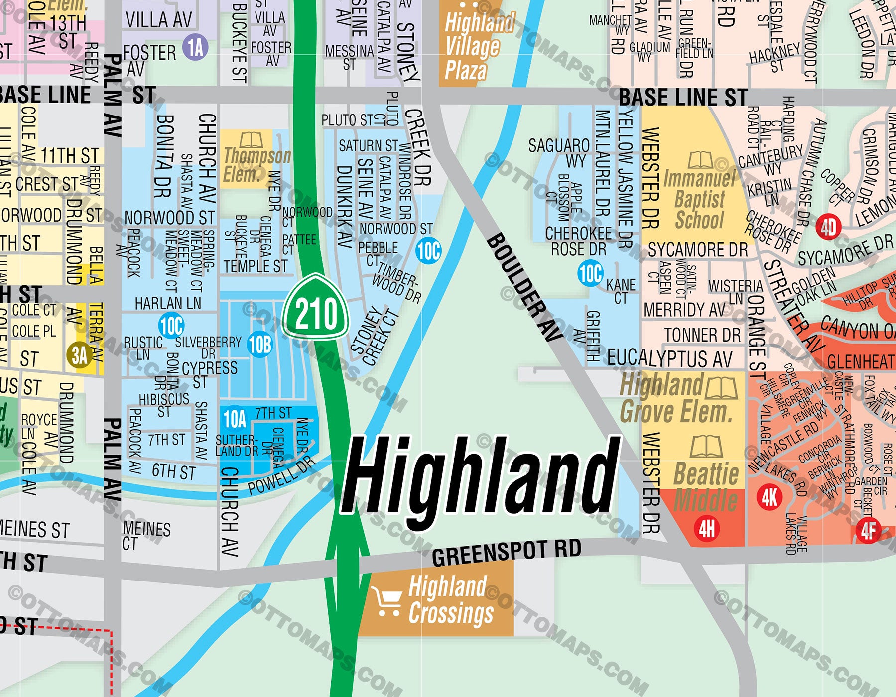 Highland Map, San Bernardino County, CA - FILES - PDF and AI, editable, vector, royalty free