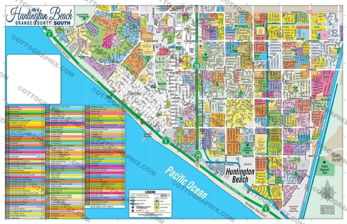 Huntington Beach Map (6 options: Full, North & South, Districts 14, 15 –  Otto Maps