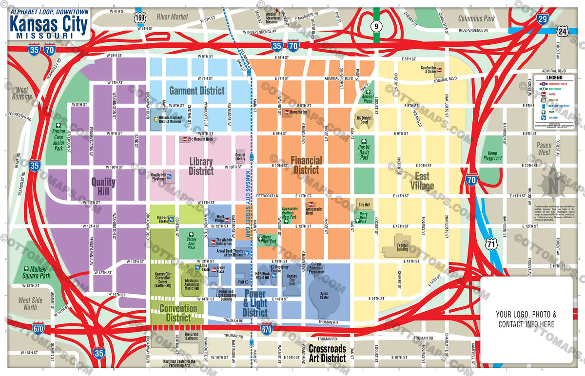 Kansas City Downtown Map Alphabet Loop Map Pdf And Layered Editable Vector Royalty Free 0467