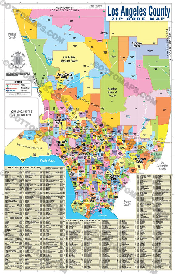 Los Angeles Zip Code Map - PDF, editable, royalty free