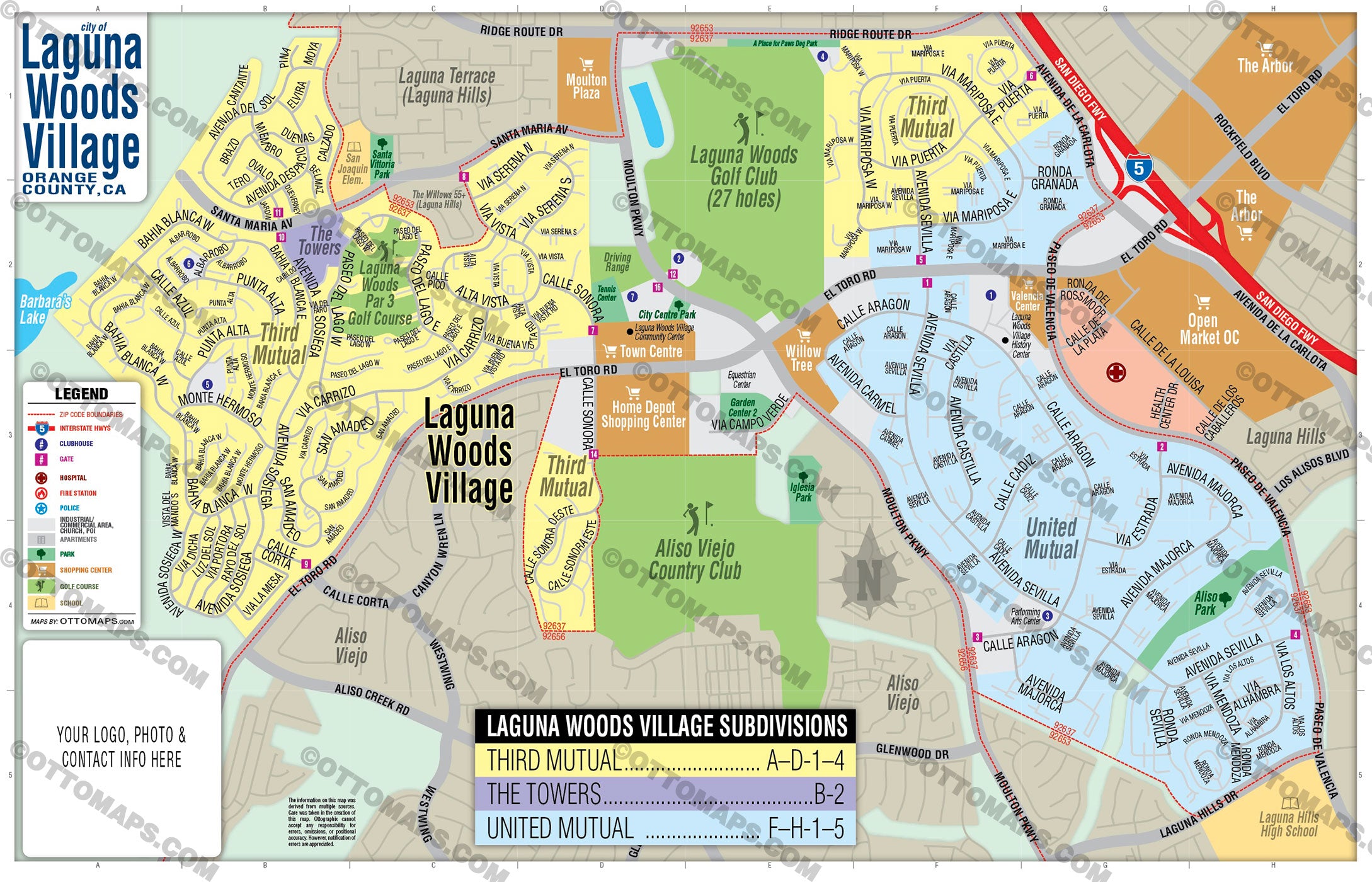 Laguna Woods Village Map, Orange County, CA FILES PDF and AI, edit