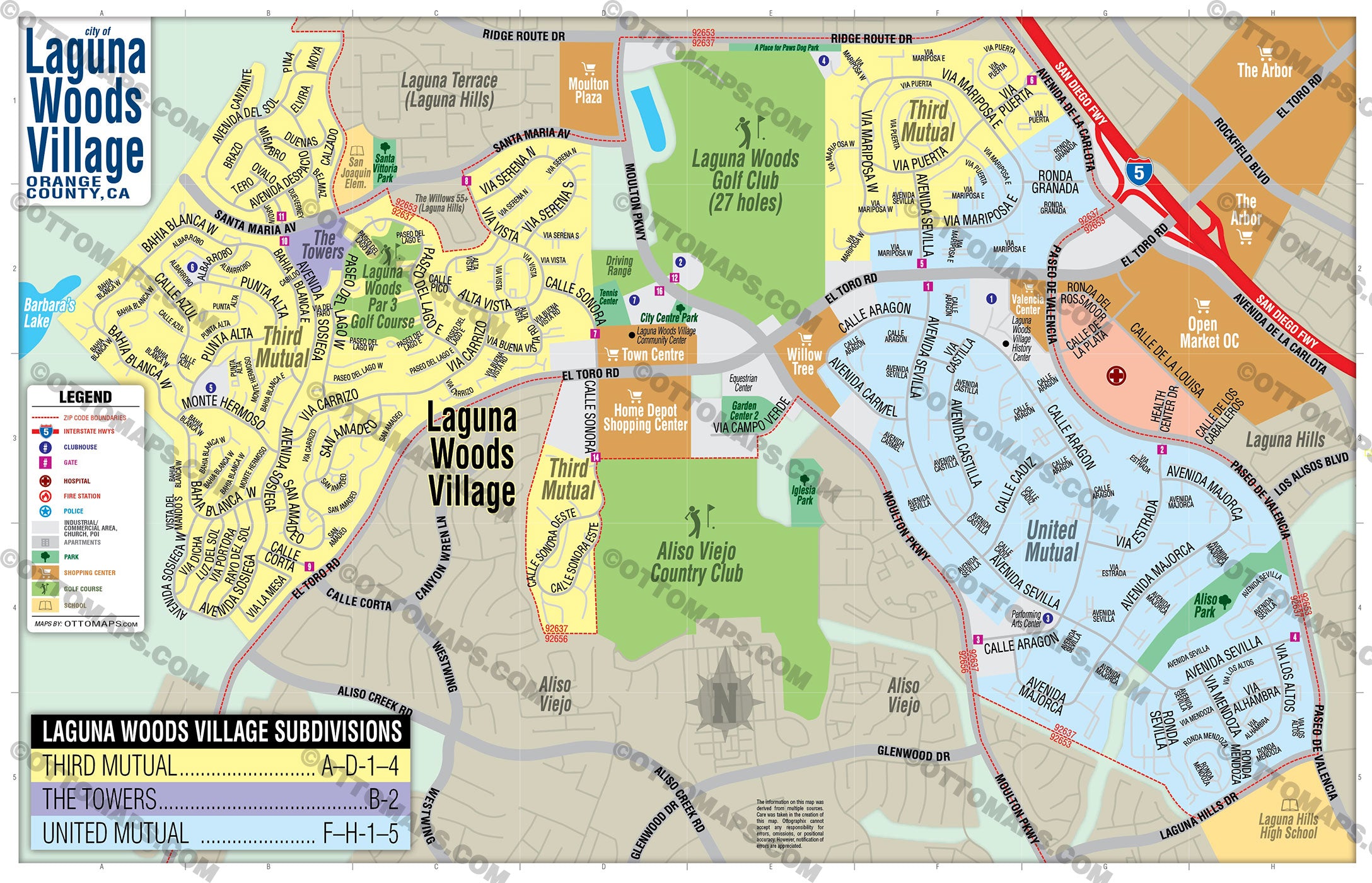 Laguna Woods Village Map, Orange County, CA - FILES - PDF and AI, editable, vector, royalty free