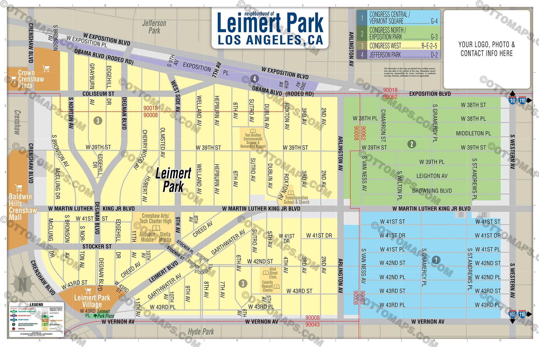 Leimert Park Map, Los Angeles - PDF, editable, royalty free