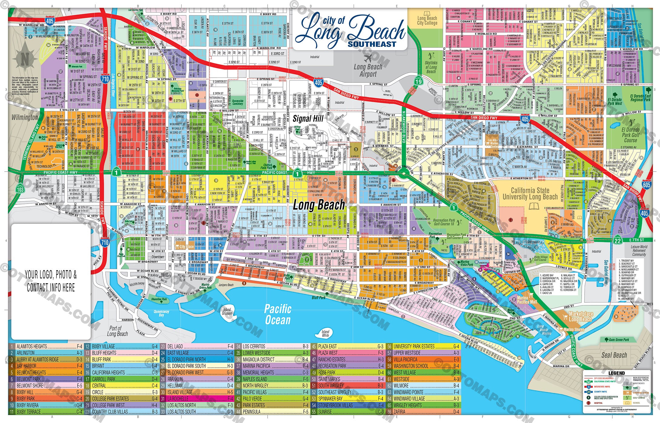 Long Beach Map - PDF, editable, royalty free