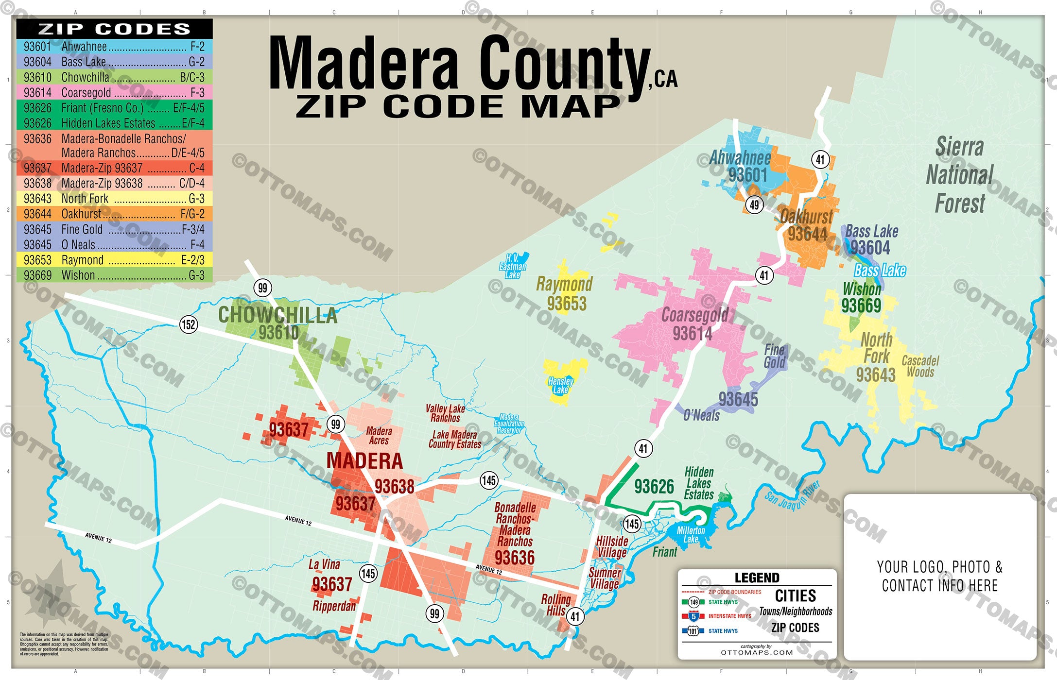 Madera County Zip Code Map - California – Otto Maps