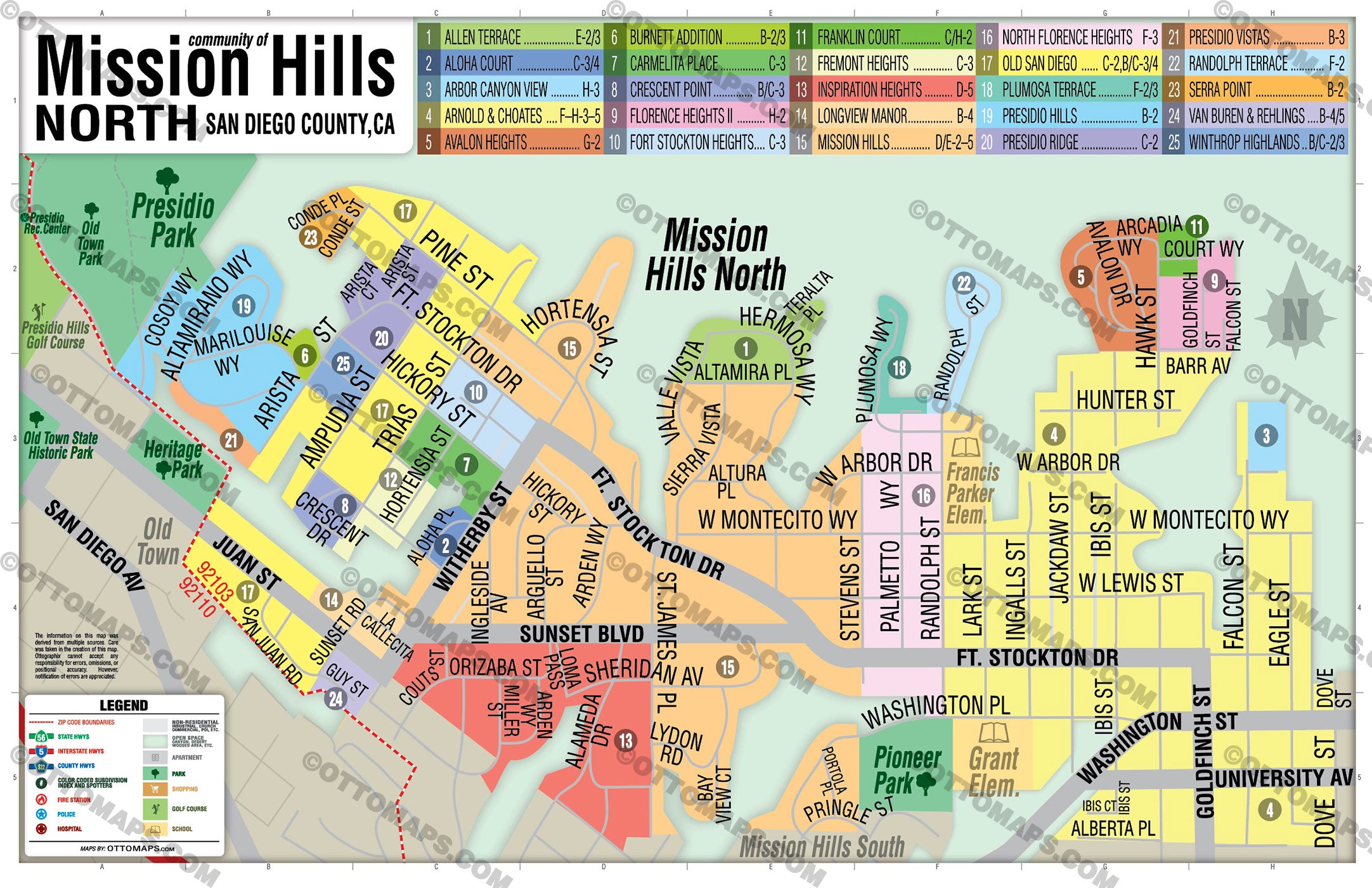 Mission Hills Map - North, San Diego County, CA – Otto Maps