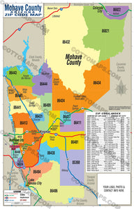 Mohave County Arizona Zip Code Map - PDF, editable, royalty free