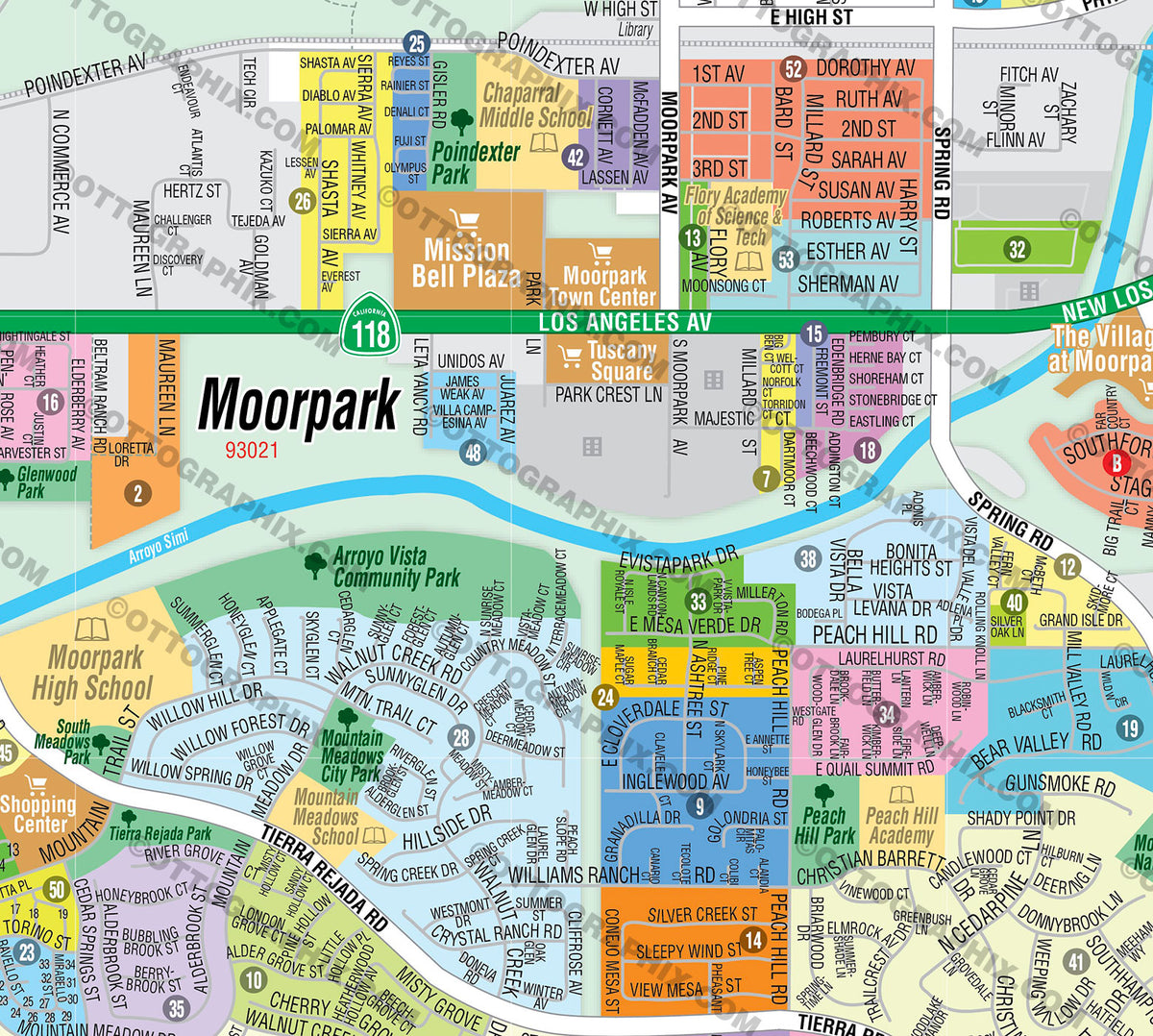 Moorpark Map with Subdivisions Ventura County, CA Otto Maps