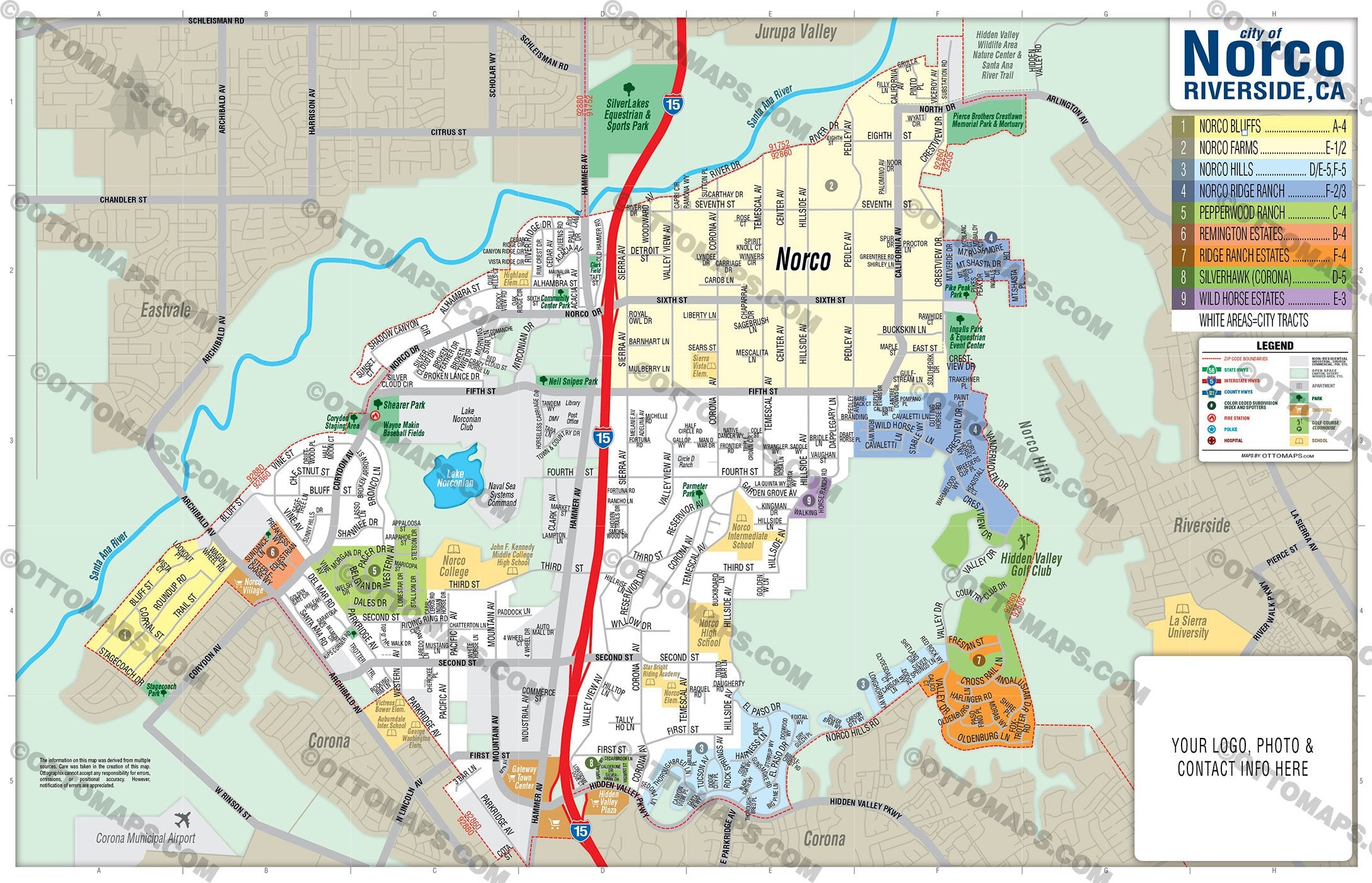 Norco Map, Riverside County, CA - FILES, PDF and AI, editable, vector, royalty fee