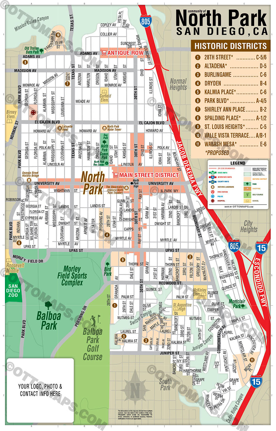 North Park Tourist Map - PDF, editable, royalty free