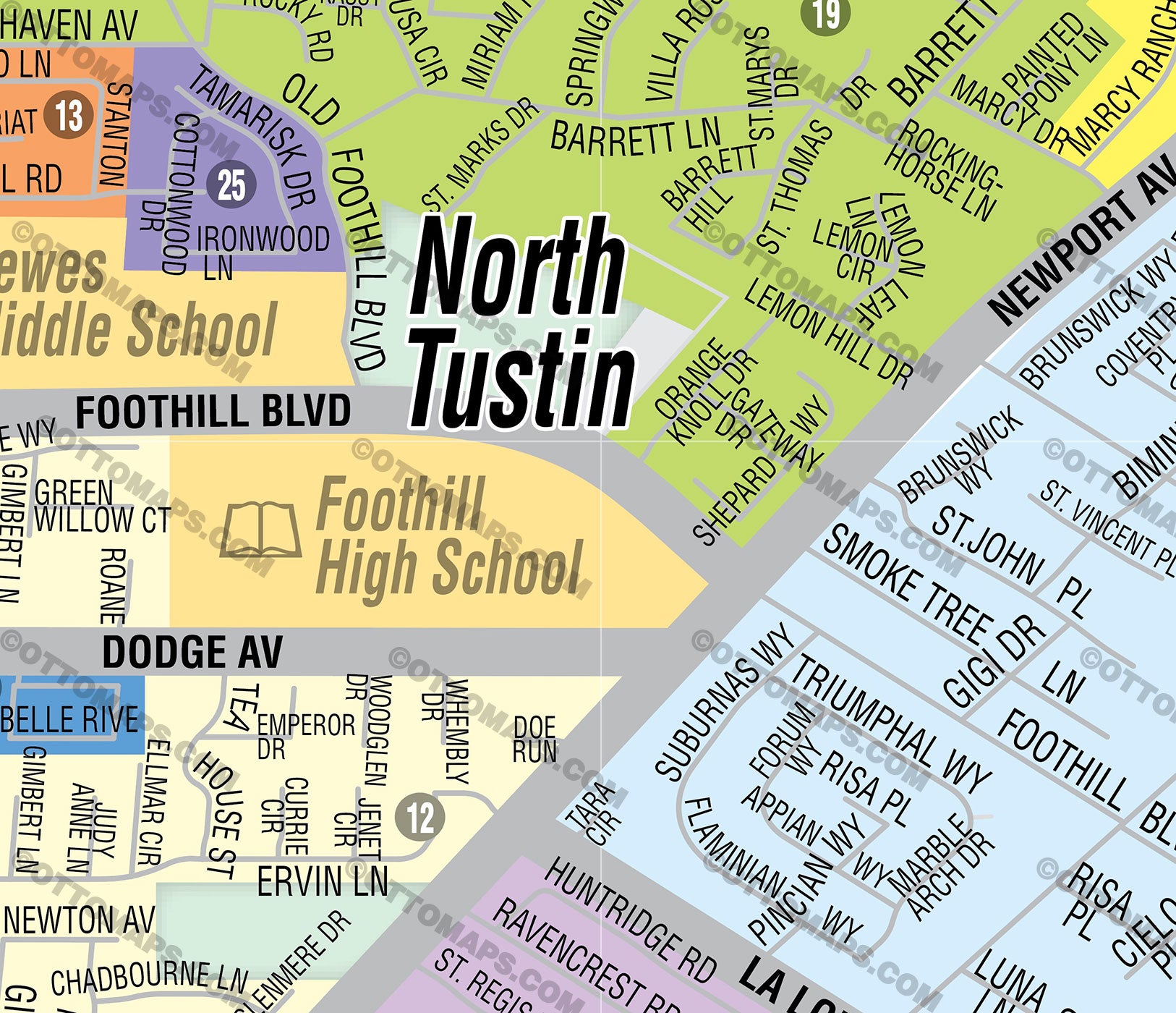 North Tustin Map, Orange County, CA - FILES - PDF and AI, editable, vector, royalty free