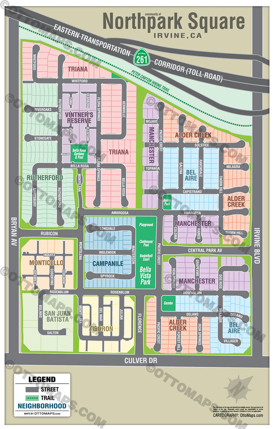 Northpark Square Map, Irvine, CA - FILES - PDF and AI, layered, editable, vector, royalty free