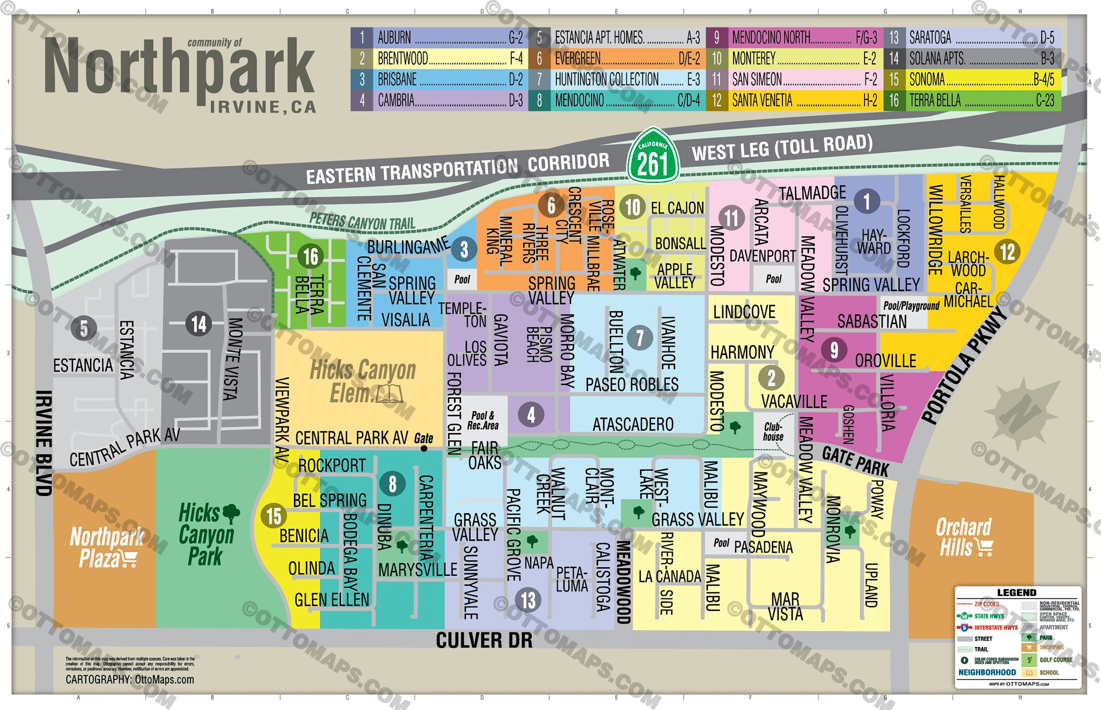 Northpark Map, Irvine, CA - PDF, editable, royalty free