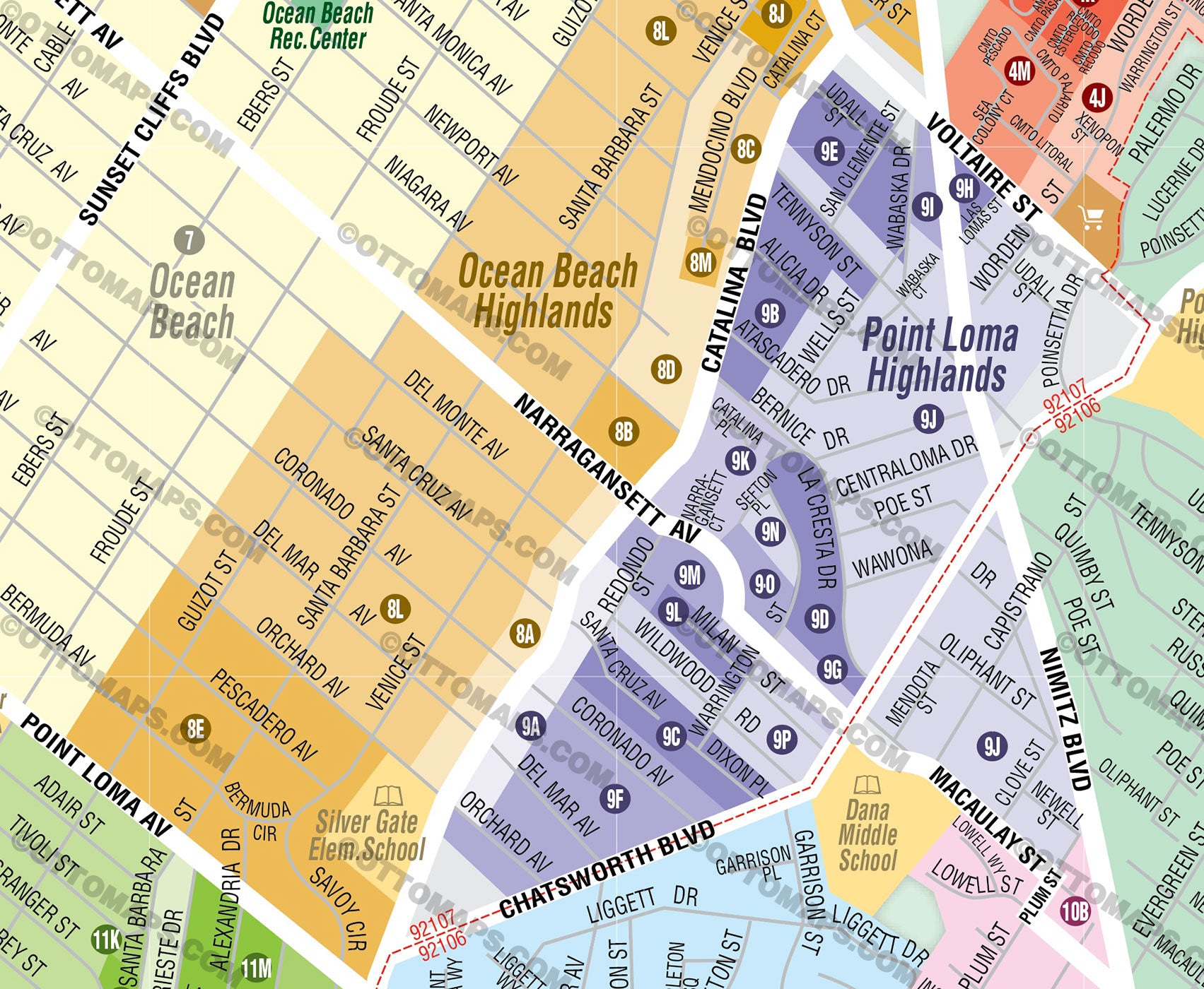 Ocean Beach Map - Point Loma Map - PDF, editable, royalty free