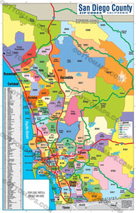 San Diego County Zip Code Map - PDF, editable, royalty free