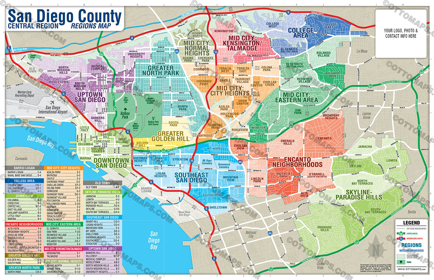 San Diego Central Region Map - PDF, editable, royalty free