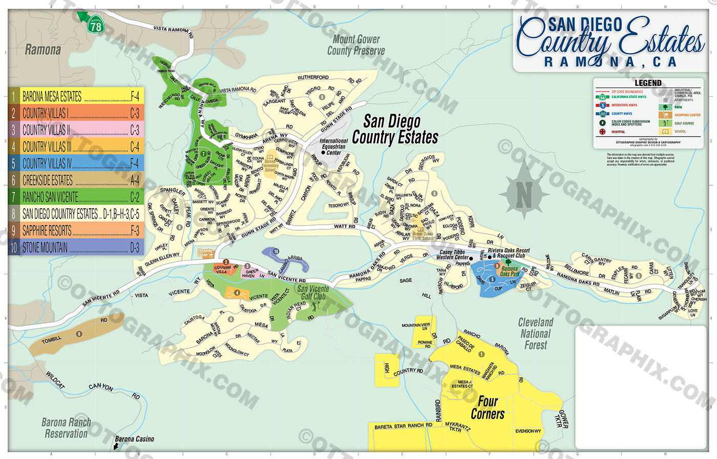 San Diego Country Estates Map, San Diego County, CA