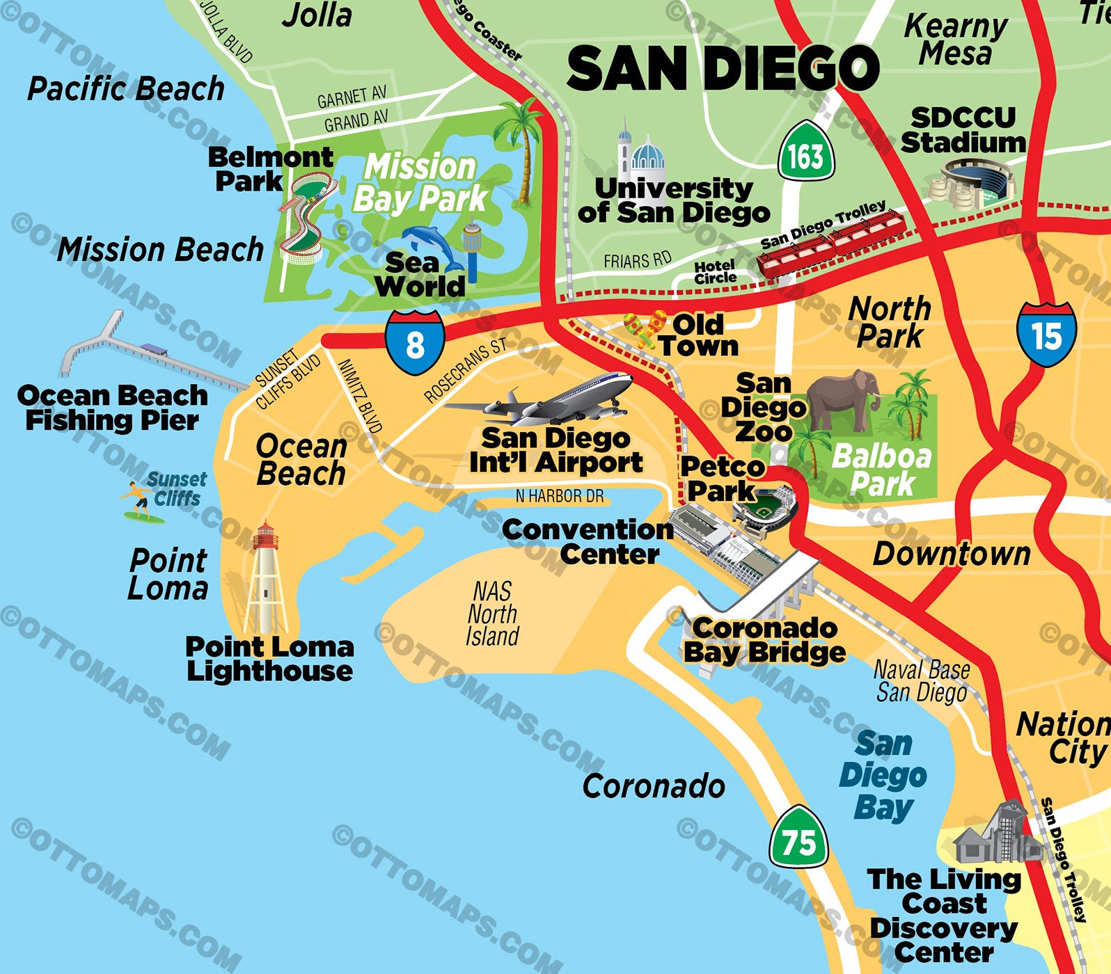 San Diego County Tourist Map - FILES - PDF and AI, editable, layered, vector, royalty free