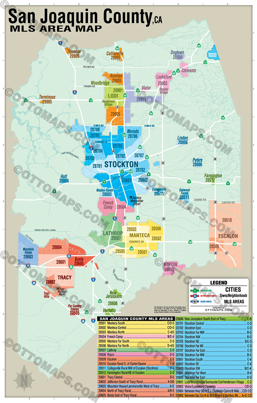 San Joaquin County MLS Area Map - PDF, editable, royalty free