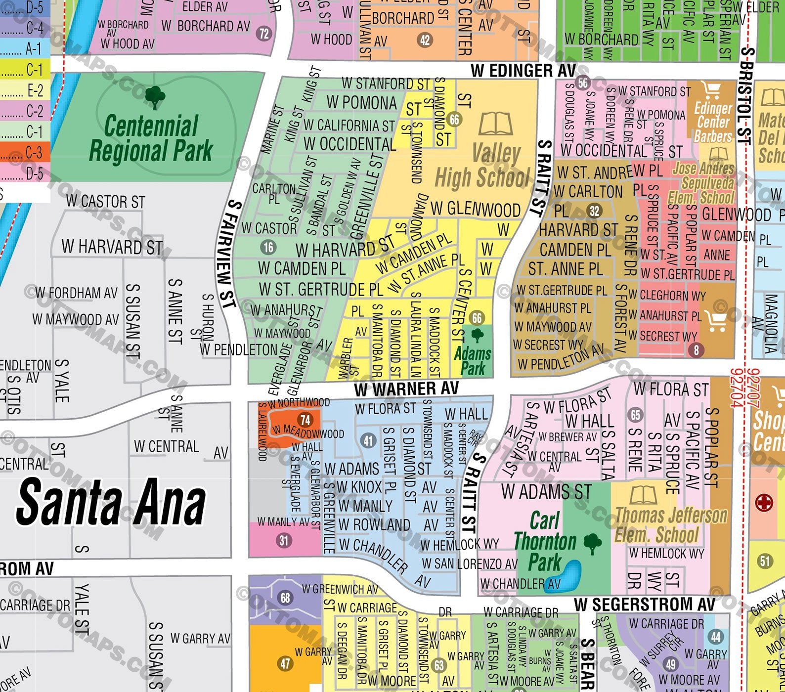 Santa Ana Map SOUTH, Orange County, CA - FILES - PDF and AI, editable, vector, royalty free