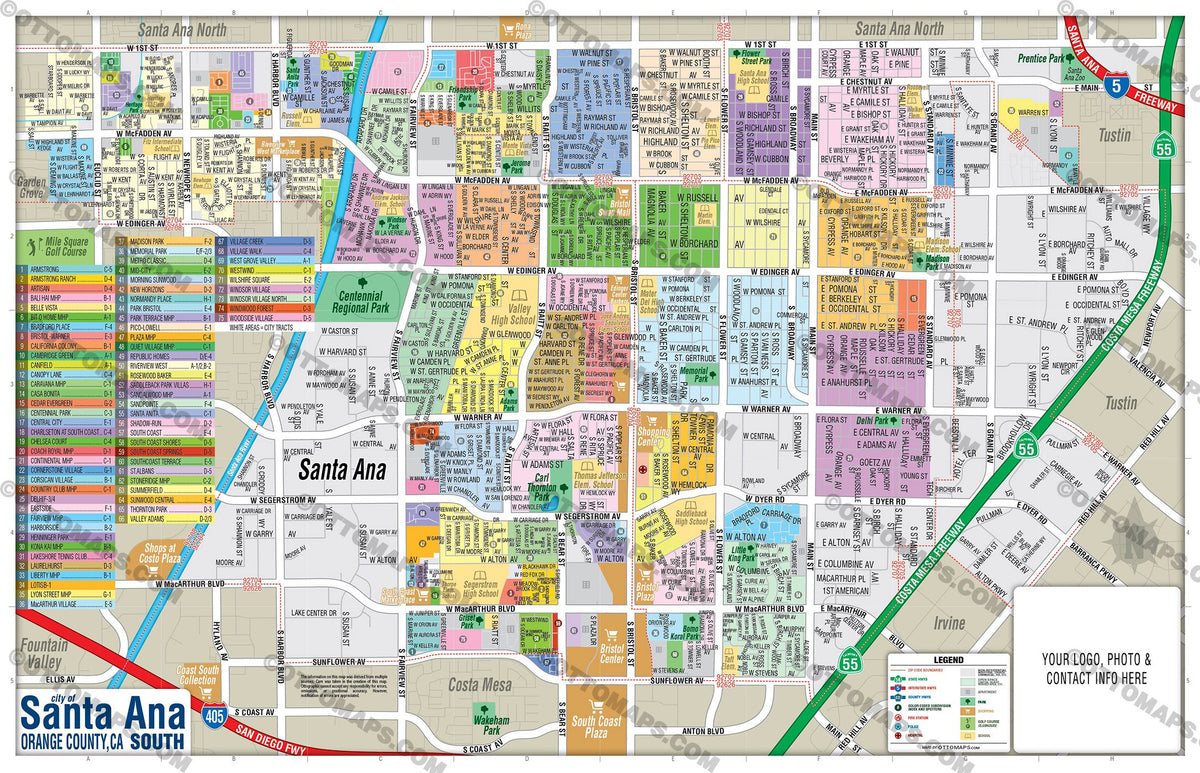 Santa Ana Map SOUTH, Orange County, CA – Otto Maps