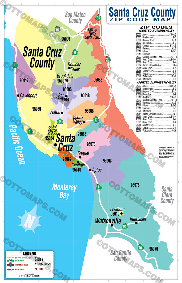 Santa Cruz County Zip Code Map Otto Maps