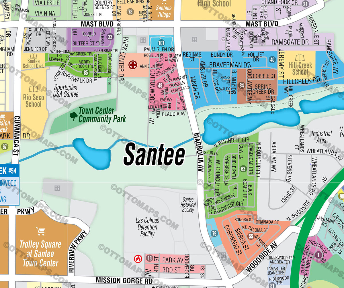 Santee Map, San Diego County, CA